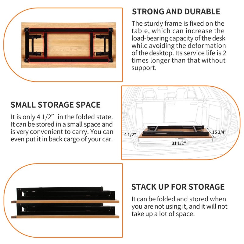 Need Folding Desk Small Desk 31 1/2" No Assembly Foldable Computer Desk for Small Space/Home Office/Dormitory,Teak&Black Frame - Image 4